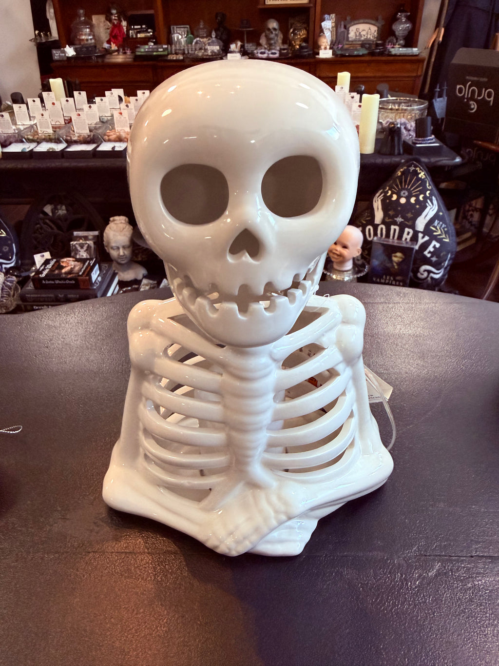 Sitting Skeleton Light-Up Porcelain Figure