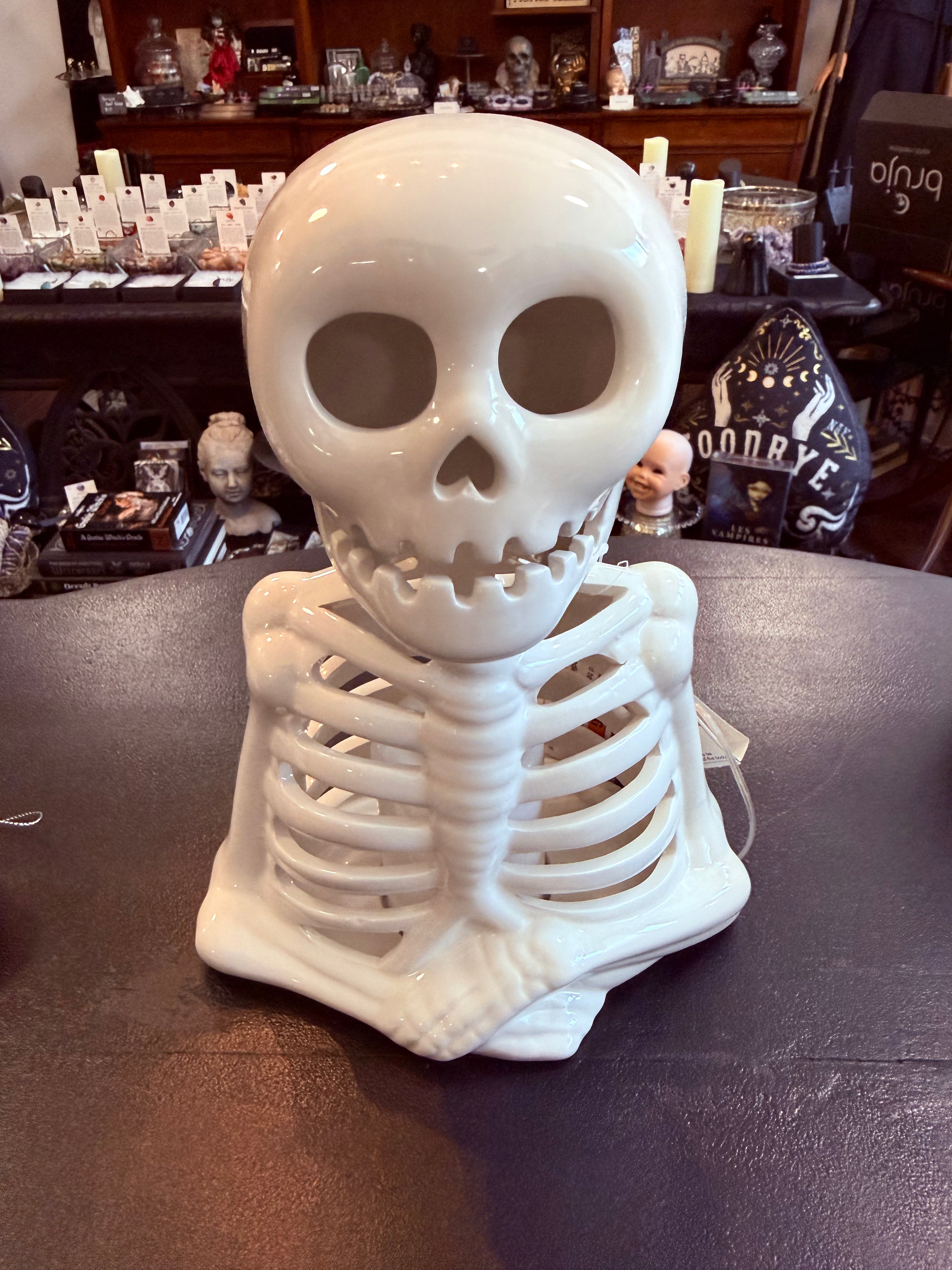 Sitting Skeleton Light-Up Porcelain Figure