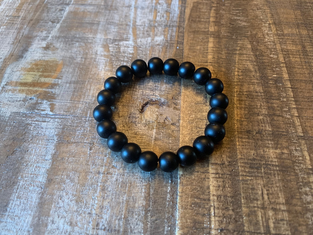 Matte Natural Black Onyx Gemstone Bracelet for Protection and Self-Control