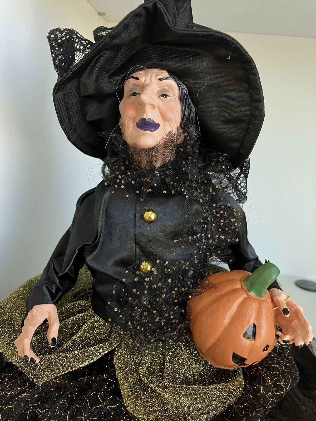 HALLOWEEN WITCH DOLL W/Pumpkin SHELF SITTER-24"